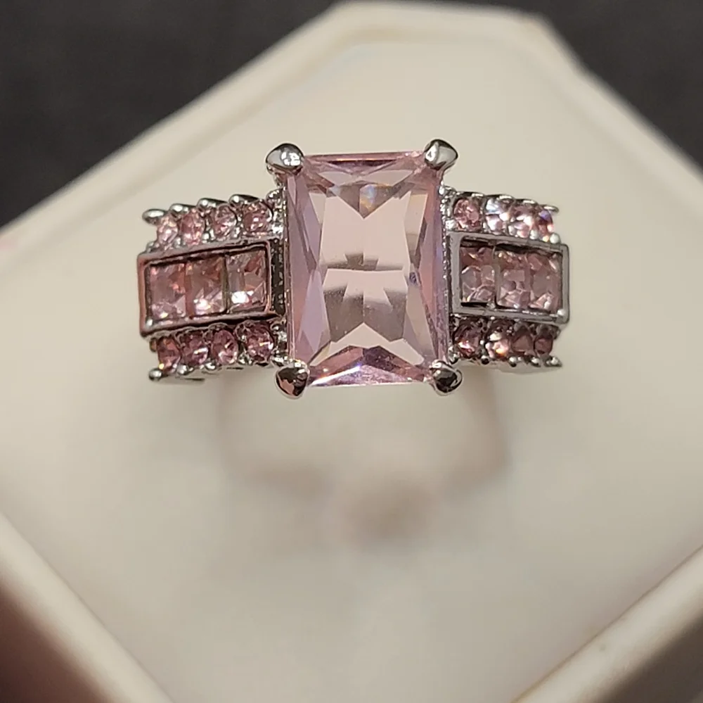 Silver Tone Simulated Pink Gemstone Ring